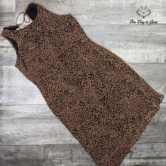 Robbie Bee Petite Sleeveless Animal Print Mini Silk Dress Size 6P - Picture 1 of 5